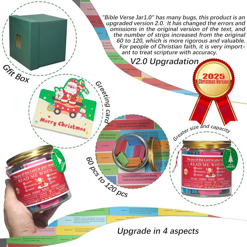 CODINOO Christmas Bible Verse Jar – 120 Color Code Bible Verse, 6 Colors for 6 Emotions, Best Christmas Gifts 2025 For Women, Teen Girls, Grandkids, Unique White Elephant Gifts, Best Holiday Presents - Image 3